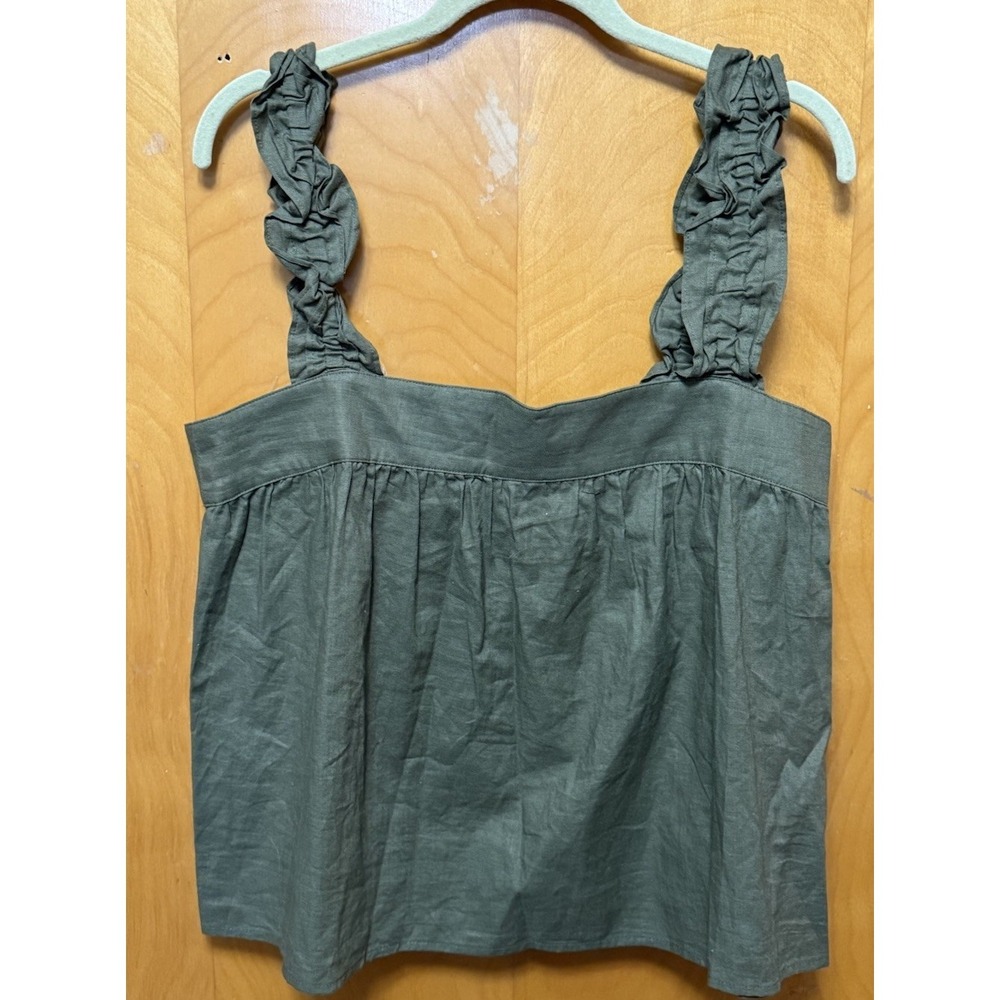 Bare by Charlie Holiday Button Back Babydoll Tank Ruffle Straps Hemp/Cotton L